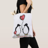 Pinguïn & harten bruiloft / verjaardag tote bag (Dichtbij)