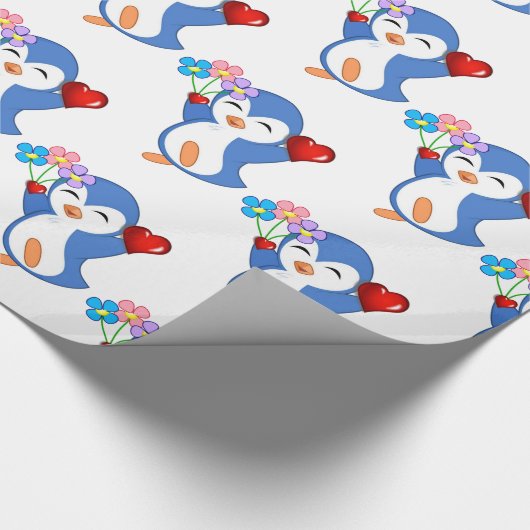Pinguïn harten van Valentijnsdag Cadeaupapier (Hoek)