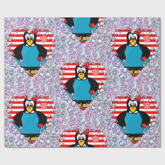 Pinguïn harten van Valentijnsdag Cadeaupapier (Vlak)