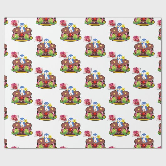 Pinguïn harten van Valentijnsdag Cadeaupapier (Vlak)