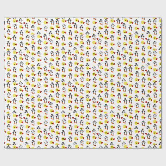 Pinguïn harten van Valentijnsdag Cadeaupapier (Vlak)
