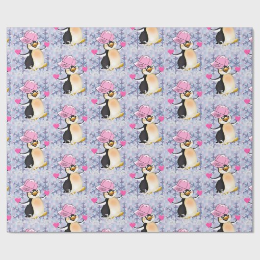 Pinguïn harten van Valentijnsdag Cadeaupapier (Vlak)