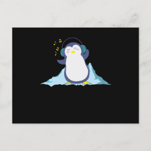Pinguin hört Musik Briefkaart