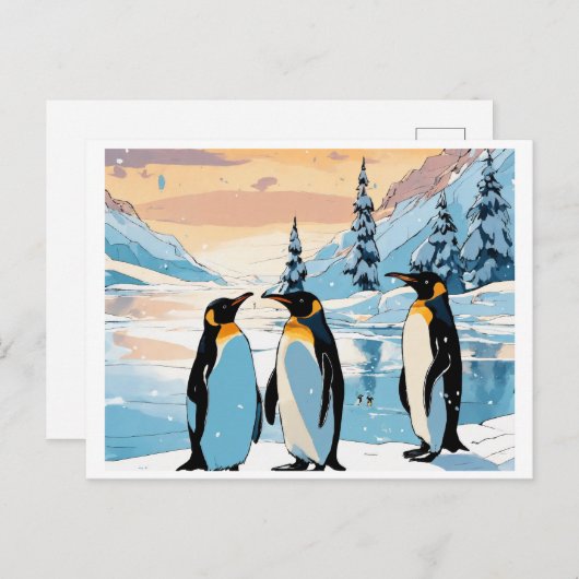 Pinguïn Huddle: Samen in de sneeuw Uitnodiging Briefkaart (Voorkant / Achterkant)