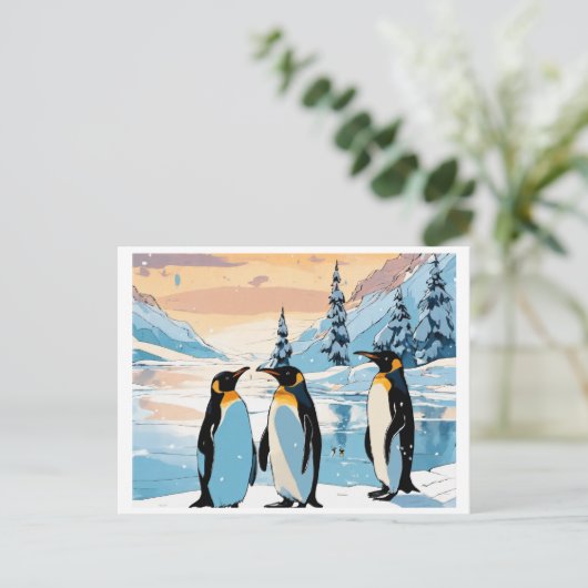 Pinguïn Huddle: Samen in de sneeuw Uitnodiging Briefkaart (Staand voorkant)