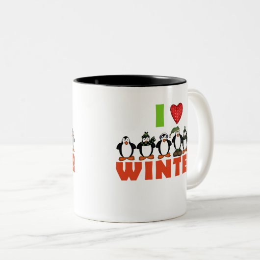 Pinguïn I Love Winter Tweekleurige Koffiemok (Voorkant rechts)