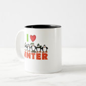 Pinguïn I Love Winter Tweekleurige Koffiemok (Voorkant links)