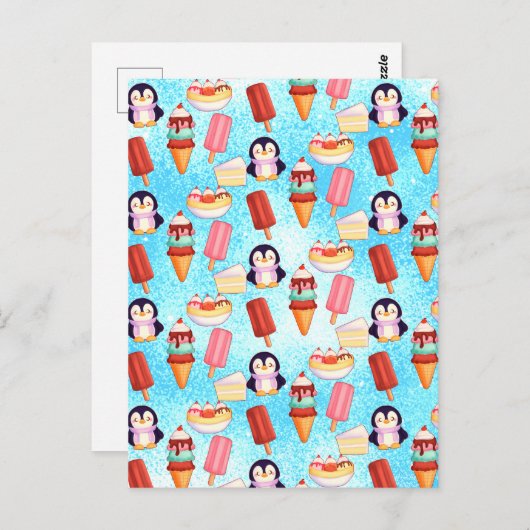 Pinguïn Ice Cream Sweets Briefkaart (Voorkant / Achterkant)