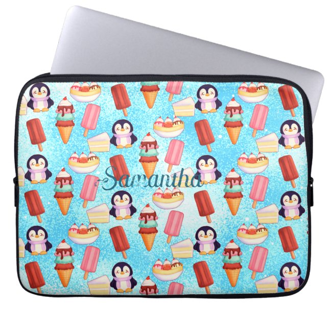 Pinguïn Ice Cream Sweets Laptop Sleeve (Voorkant)