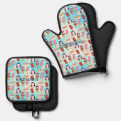 Pinguïn Ice Cream Sweets Ovenwant & Pannenlap Set (Voorkant / Achterkant)