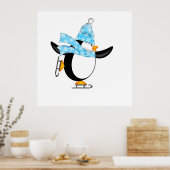 Pinguïn Ice Skating met Pet en scarf Poster (Keuken)