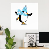 Pinguïn Ice Skating met Pet en scarf Poster (Thuiskantoor)