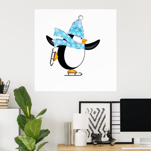 Pinguïn Ice Skating met Pet en scarf Poster (Thuiskantoor)