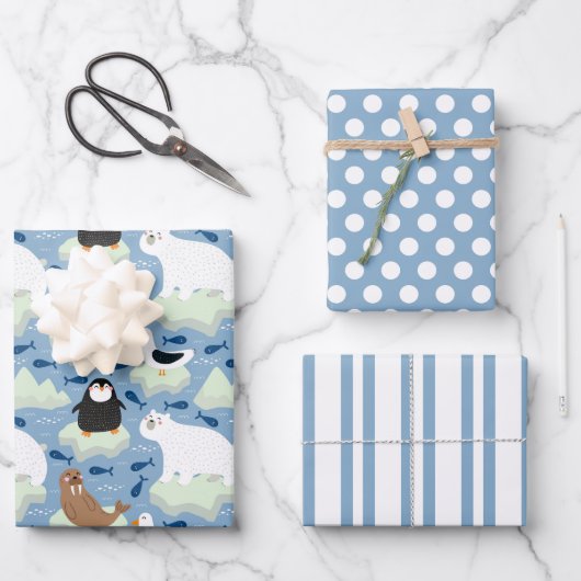 Pinguïn Ijsbeer Zeehond Inpakpapier Set van 3 Vel (Voorkant)