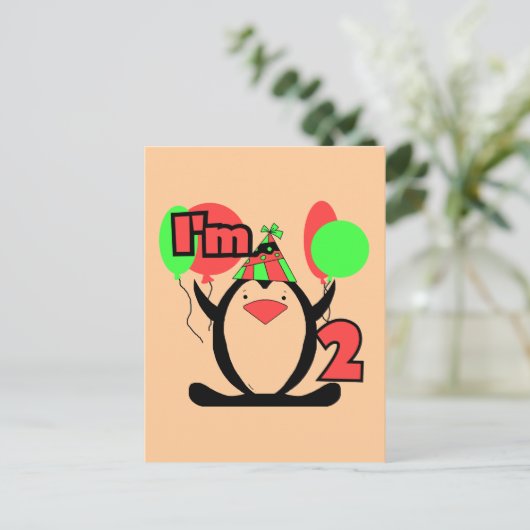 Pinguïn Ik ben Twee Tshirts en Geschenken Briefkaart (Staand voorkant)