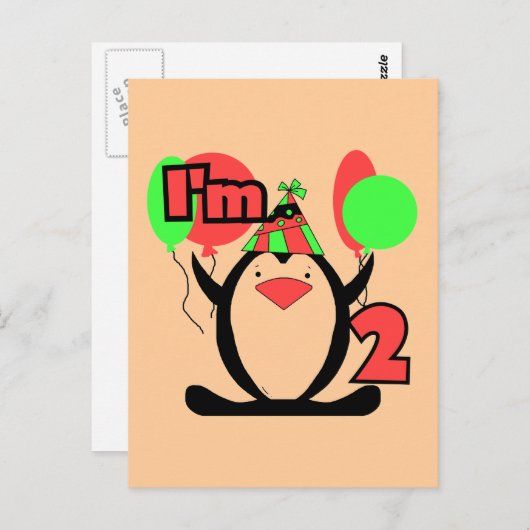 Pinguïn Ik ben Twee Tshirts en Geschenken Briefkaart (Voorkant / Achterkant)