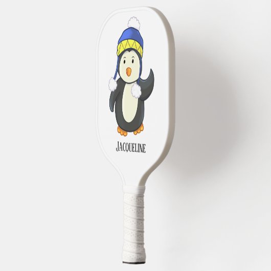 Pinguïn in Blauw en Geel Winter Pet Naam Pickleball Paddle (Links)