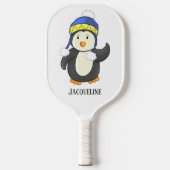 Pinguïn in Blauw en Geel Winter Pet Naam Pickleball Paddle (Voorkant)