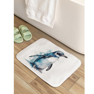 pinguïn in blauwe waterkleur badmat