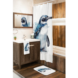 Pinguïn in blauwe waterverf handdoek