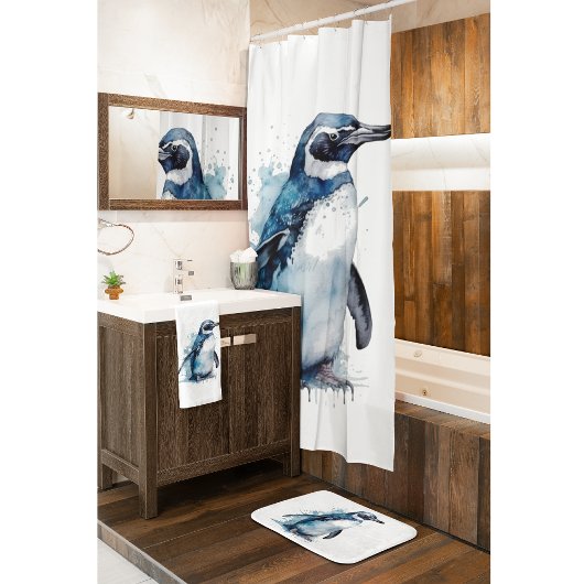 Pinguïn in blauwe waterverf handdoek