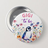 Pinguïn in Bloemen Baby shower Gigi om te zijn Ronde Button 7,6 Cm (Voorkant /achterkant)
