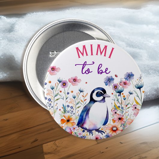 Pinguïn in Bloemen Baby shower Mimi om te zijn Ronde Button 7,6 Cm