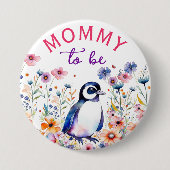 Pinguïn in Bloemen Baby shower Moeder om te zijn Ronde Button 7,6 Cm (Voorkant)