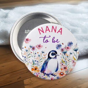 Pinguïn in Bloemen Baby shower Nana om te zijn Ronde Button 7,6 Cm