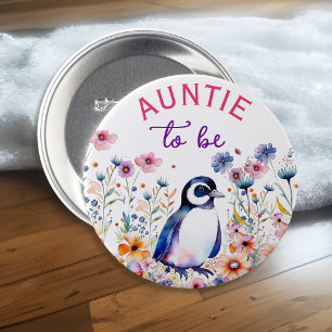Pinguïn in Bloemen Baby shower Tante om te zijn Ronde Button 7,6 Cm