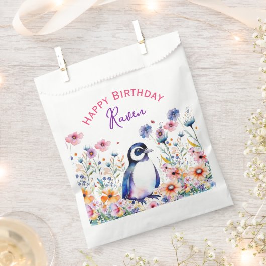 Pinguïn in Bloemen Meisjes Verjaardag Gepersonalis Bedankzakje (Geknipt)