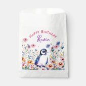Pinguïn in Bloemen Meisjes Verjaardag Gepersonalis Bedankzakje (Voorkant)