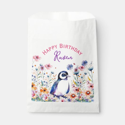 Pinguïn in Bloemen Meisjes Verjaardag Gepersonalis Bedankzakje (Voorkant)