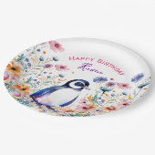 Pinguïn in Bloemen Meisjes Verjaardag Gepersonalis Papieren Bordje (Gekanteld)
