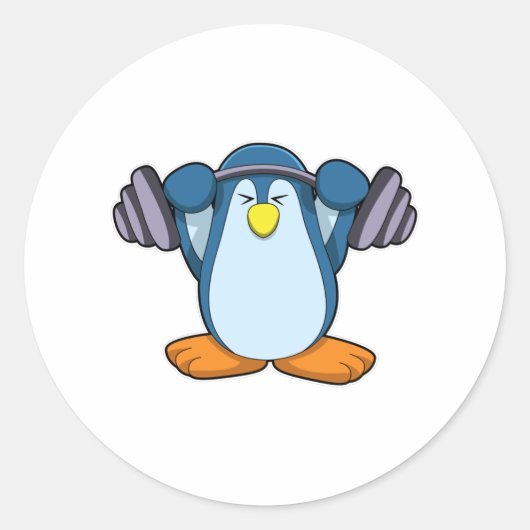 Pinguïn in Bodybuilding met Dumbbells Ronde Sticker (Voorkant)