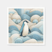 Pinguïn in crèmeblauwe Abstracte golven Servet (Voorkant)