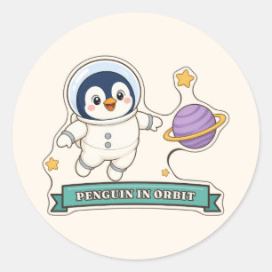 Pinguïn in de baan Schattige Pinguïn Astronaut Ronde Sticker