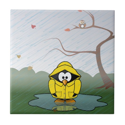 Pinguïn in de regen tegeltje (Voorkant)