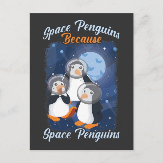 Pinguïn in de ruimte Funny Ruimtevaarder Schattig Briefkaart (Voorkant)