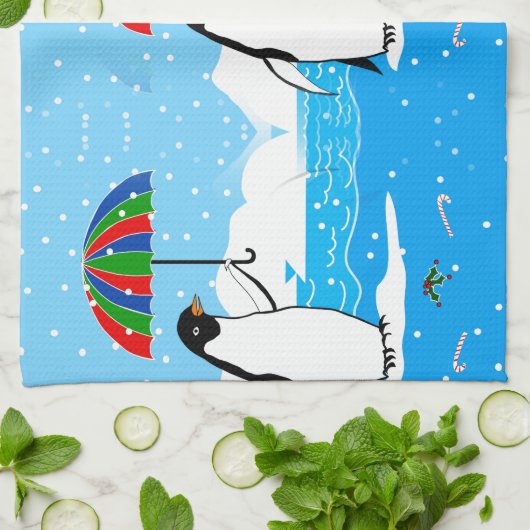 Pinguïn in de sneeuw op keukenhanddoek (Gevouwen)