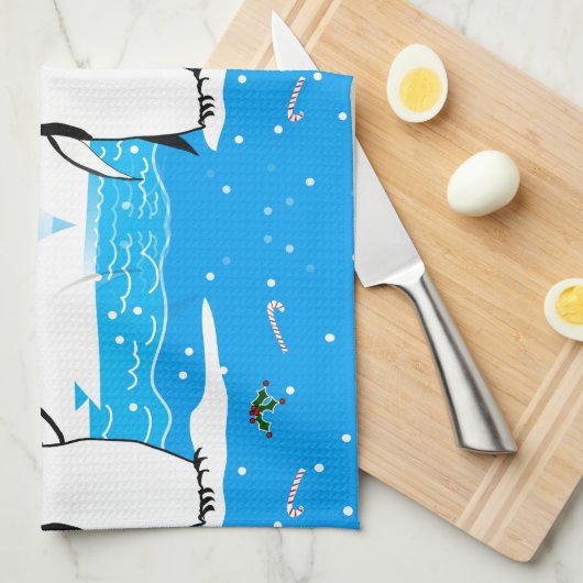 Pinguïn in de sneeuw op keukenhanddoek (Quarter Fold)