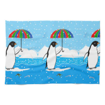 Pinguïn in de sneeuw op keukenhanddoek