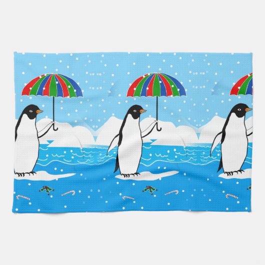 Pinguïn in de sneeuw op keukenhanddoek (Horizontaal)