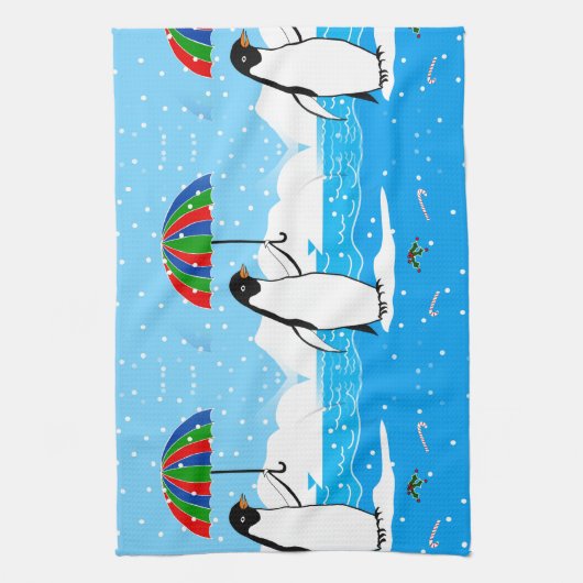 Pinguïn in de sneeuw op keukenhanddoek (Verticaal)