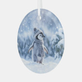 Pinguïn in de sneeuw Schattig Kerstmis Glas Ornament (Voorkant links)
