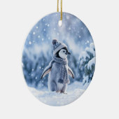 Pinguïn in de sneeuw Schattig Kerstmis Keramisch Ornament (Rechts)