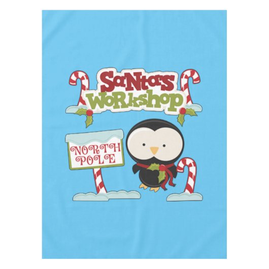 Pinguïn in de werkplaats van de Kerstman Tafelkleed (Voorkant)