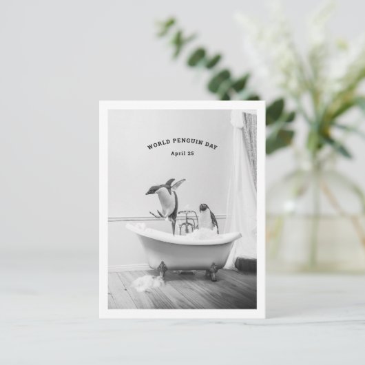 Pinguïn in een bad briefkaart (Staand voorkant)