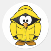 Pinguïn in een gele regenjas Stickers (Voorkant)