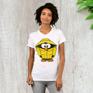 Pinguïn in een gele regenjas vrouwen T-shirt
